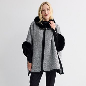Women's Nine West Elevated Capelet Topper With Faux Fur Collar