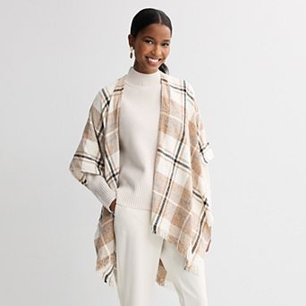 Women's Nine West Grid Plaid Chenille Ruana Topper