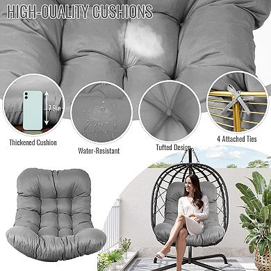 Egg Chair Cushion Replacement, 7'' Thick Waterproof Hanging Chair Cushion with 4 Ties & Soft cotton