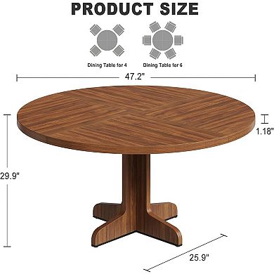 47in Round Dining Table for 4-6, Farmhouse Wood Top Stable Legs (Table Only)