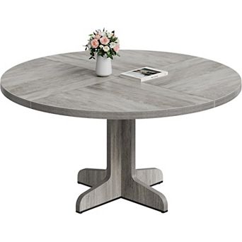 47 in Round Dining Table for 4-6, Farmhouse Wood Top Stable Legs (Table Only)