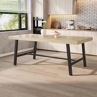 Industrial Farmhouse Dining Table for 6-8, Rustic Wood Top Black Metal Frame
