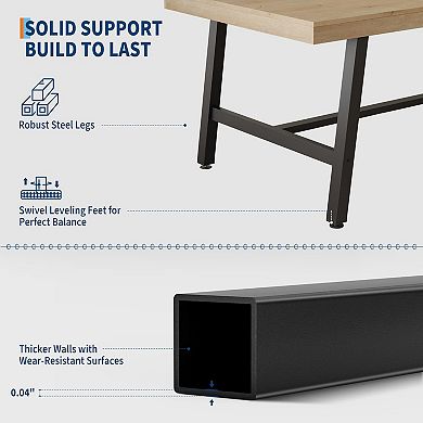 Industrial Farmhouse Dining Table for 6-8, Rustic Wood Top Black Metal Frame