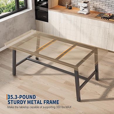 Industrial Farmhouse Dining Table for 6-8, Rustic Wood Top Black Metal Frame