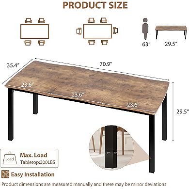 70.9"Dining Table for 6-8, Iron Legs 300Lbs Capacity