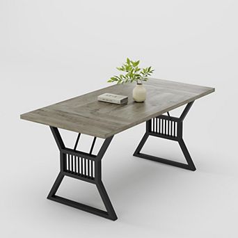 70.8" Dining Table for 4-6, Farmhouse Style with Sturdy Metal Frame