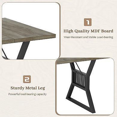 70.8" Dining Table for 4-6, Farmhouse Style with Sturdy Metal Frame