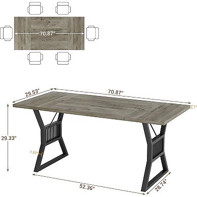 70.8" Dining Table for 4-6, Farmhouse Style with Sturdy Metal Frame