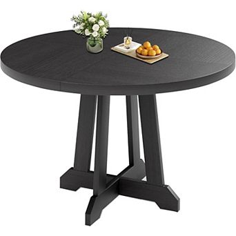 47" Round Farmhouse Dining Table for 4-6, Wood Top Sturdy Pedestal Base