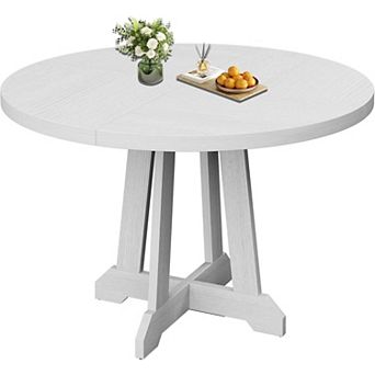 47" Round Farmhouse Dining Table for 4-6, Wood Top Sturdy Pedestal Base