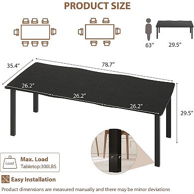 79" Dining Table for 6-8, Iron Legs 300Lbs Capacity