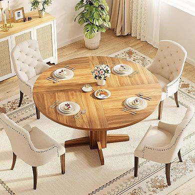 47 Inch Round Dining Table for 4-6, Farmhouse Pedestal Base Kitchen Table
