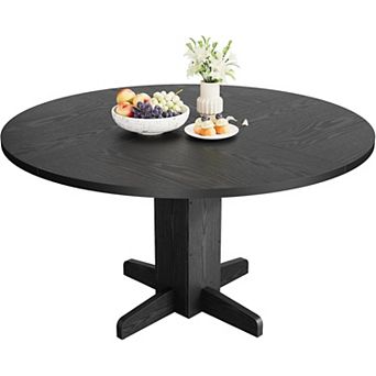 47 Inch Round Dining Table for 4-6, Farmhouse Pedestal Base Kitchen Table