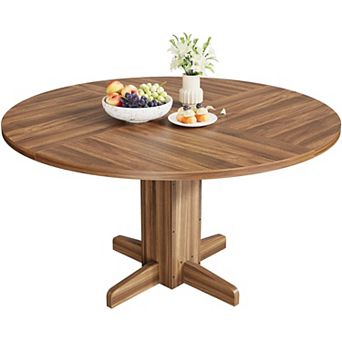 47 Inch Round Dining Table for 4-6, Farmhouse Pedestal Base Kitchen Table