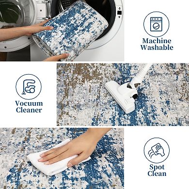 Abstract Art Area Rug Non Slip Vacuum Clean Ultra Thin Stain Resistant Carpet for Dining Room