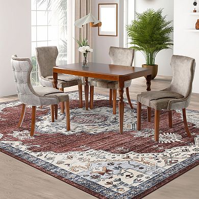 Vintage Area Rug Non Slip Foldable Low Pile Pet Friendly Vacuum Clean Carpet for Laundry Kitchen
