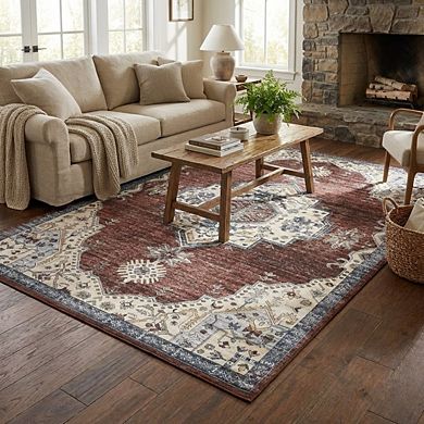 Vintage Area Rug Non Slip Foldable Low Pile Pet Friendly Vacuum Clean Carpet for Laundry Kitchen