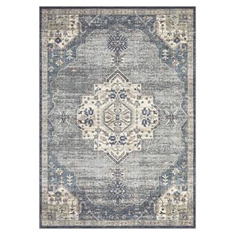 Vintage Area Rug Non Slip Foldable Low Pile Pet Friendly Vacuum Clean Carpet for Laundry Kitchen