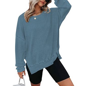 Women's Long Sleeve Oversized Waffle Knit Crewneck Sweatshirts Casual Tops