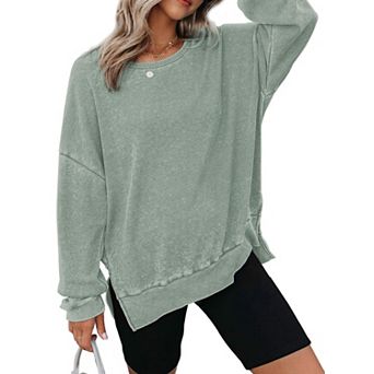 Women's Long Sleeve Oversized Waffle Knit Crewneck Sweatshirts Casual Tops