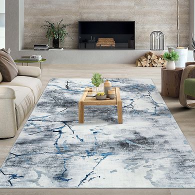 Abstract Area Rug Machine Washable Low Pile Pet Friendly Foldable Carpet for Hallway Entrance