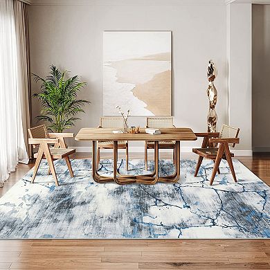 Abstract Area Rug Machine Washable Low Pile Pet Friendly Foldable Carpet for Hallway Entrance