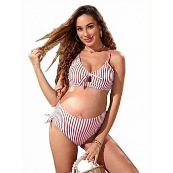 Women's Maternity Bikini Set Striped Two Piece Swimsuit