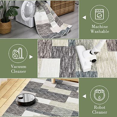 Modern Abstract Area Rug Non Slip Stain Resistant Foldable Vacuum Clean Carpet for Bathroom Hallway