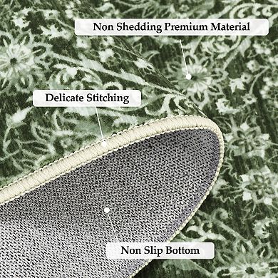 Vintage Damask Area Rug Machine Washable Vacuum Clean Ultra Thin Stain Resistant Carpet for Bedroom