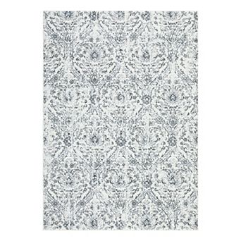 Vintage Damask Area Rug Machine Washable Vacuum Clean Ultra Thin Stain Resistant Carpet for Bedroom