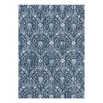 Vintage Damask Area Rug Machine Washable Vacuum Clean Ultra Thin Stain Resistant Carpet for Bedroom