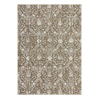 Vintage Damask Area Rug Machine Washable Vacuum Clean Ultra Thin Stain Resistant Carpet for Bedroom
