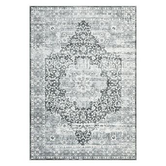 Vintage Medallion Area Rug Non Slip Foldable Vacuum Clean Non Shedding Floor Cover for Living Room