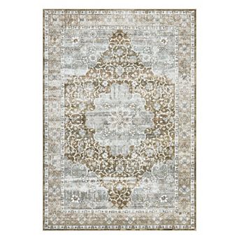 Vintage Medallion Area Rug Non Slip Foldable Vacuum Clean Non Shedding Floor Cover for Living Room