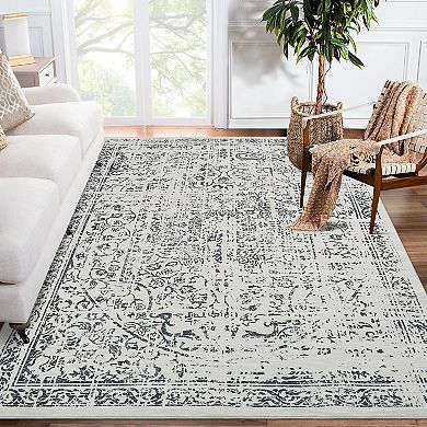 Vintage Area Rug Machine Washable Non Slip Non Shedding Stain Resistant Carpet for Bedroom