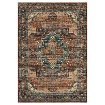 Vintage Medallion Area Rug Machine Washable Vacuum Clean Ultra Thin Carpet for Dining Room Bedroom