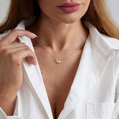Gold Plated Leaf Pendant Necklace, Dainty CZ Choker Layered Jewelry