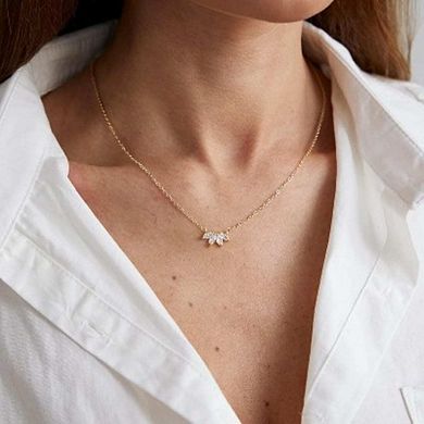 Gold Plated Leaf Pendant Necklace, Dainty CZ Choker Layered Jewelry