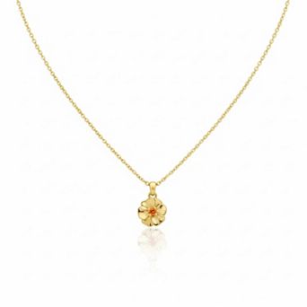 Dainty Birth Flower Necklace with Birthstone, Gold Plated Pendant
