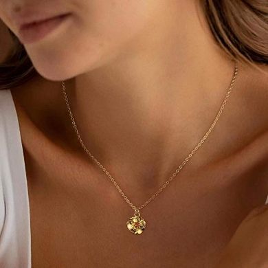 Dainty Birth Flower Necklace with Birthstone, Gold Plated Pendant