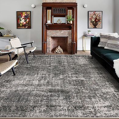 Vintage Area Rug Machine Washable Low Pile Pet Friendly Foldable Carpet for Bathroom Hallway