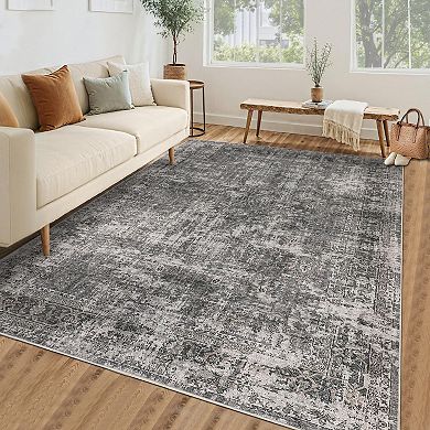 Vintage Area Rug Machine Washable Low Pile Pet Friendly Foldable Carpet for Bathroom Hallway