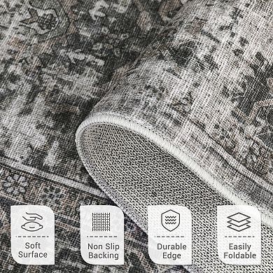 Vintage Area Rug Machine Washable Low Pile Pet Friendly Foldable Carpet for Bathroom Hallway