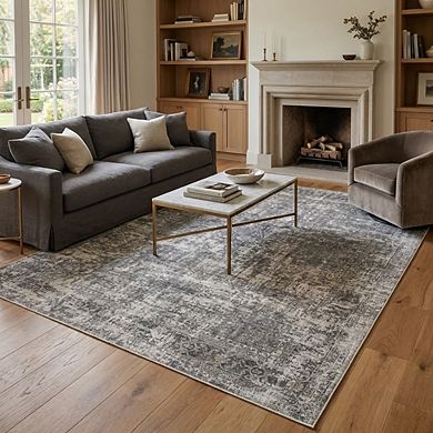 Vintage Area Rug Machine Washable Low Pile Pet Friendly Foldable Carpet for Bathroom Hallway