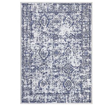Vintage Floral Area Rug Machine Washable Low Pile Pet Friendly Floor Cover for Living Room Bathroom