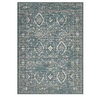 Vintage Floral Area Rug Machine Washable Low Pile Pet Friendly Floor Cover for Living Room Bathroom