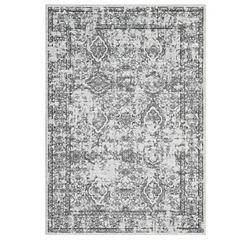 Vintage Floral Area Rug Machine Washable Low Pile Pet Friendly Floor Cover for Living Room Bathroom