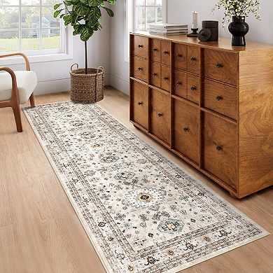 Medallion Area Rug Machine Washable Vacuum Clean Ultra Thin Stain Resistant Carpet for Kid's Room