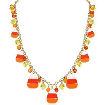 Halloween Candy Corn Beaded Necklace, Long Festive Holiday Jewelry