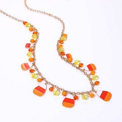 Halloween Candy Corn Beaded Necklace, Long Festive Holiday Jewelry